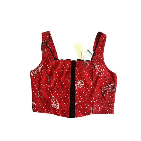 MONTEAU Red Western Crop Tank Top Size Medium NEW NWT - Picture 8 of 8